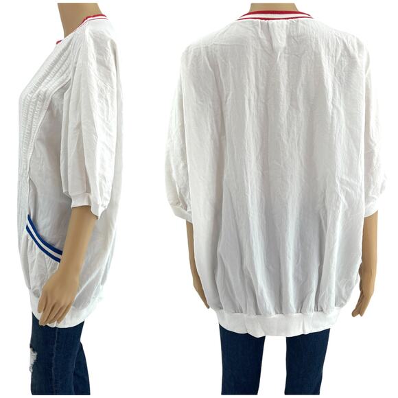 Koret LARGE USA VINTAGE 90's Women's White Striped Pullover Windbreaker Jacket - Picture 2 of 8